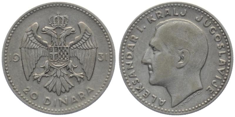 Jugoslawien 20 Denar 1931 - Alexander I.